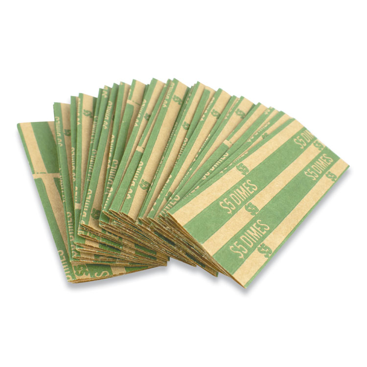 CONTROLTEK Flat Tubular Coin Wrap, Dimes, $5.00, Green, 1,000/Box (CNK560044)