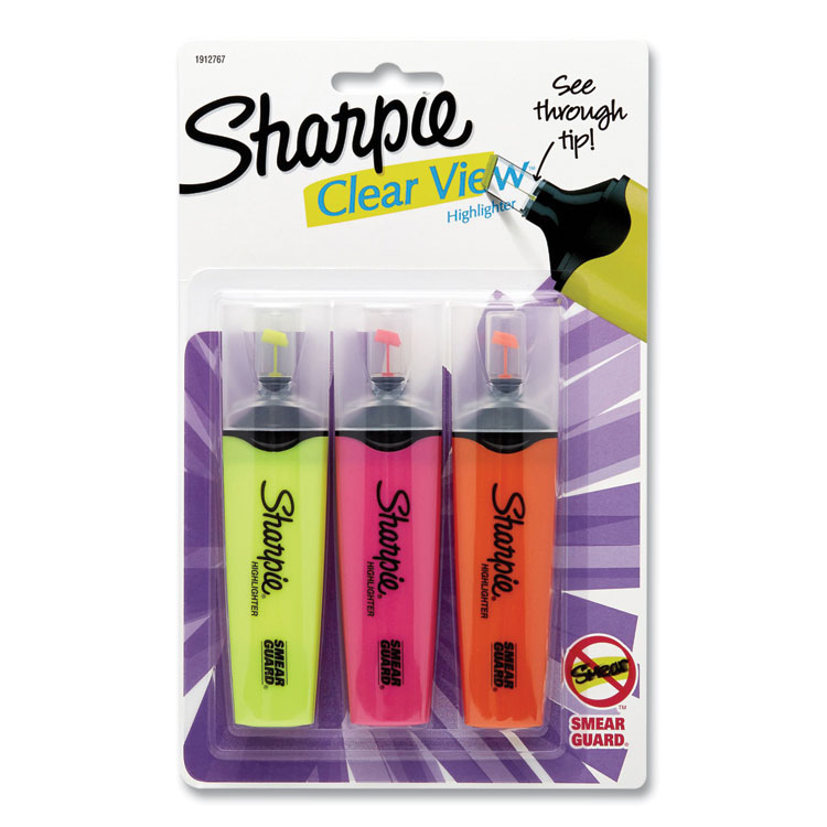 Sharpie Clearview Tank-Style Highlighter, Assorted Ink Colors, Chisel Tip, Assorted Barrel Colors, 3/Pack (SAN1912767)
