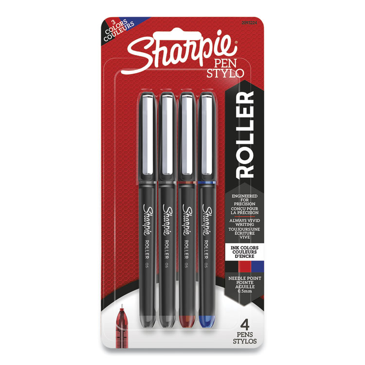 Sharpie Roller Professional Design Rollerball Pen, Stick, Fine 0.5 mm, Assorted Ink and Barrel Colors, 4/Pack (SAN2093224)