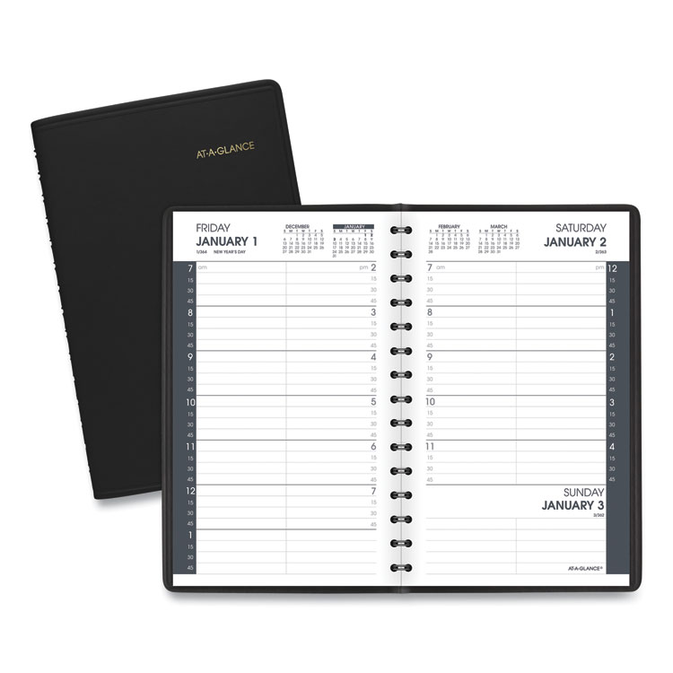 AAG7080005 - AT-A-GLANCE Daily Appointment Book with 15-Minute Appointments, One Day/Page: Mon to Sun, 8 x 5, Black Cover, 12-Month (Jan to Dec): 2026 (AAG7080005)