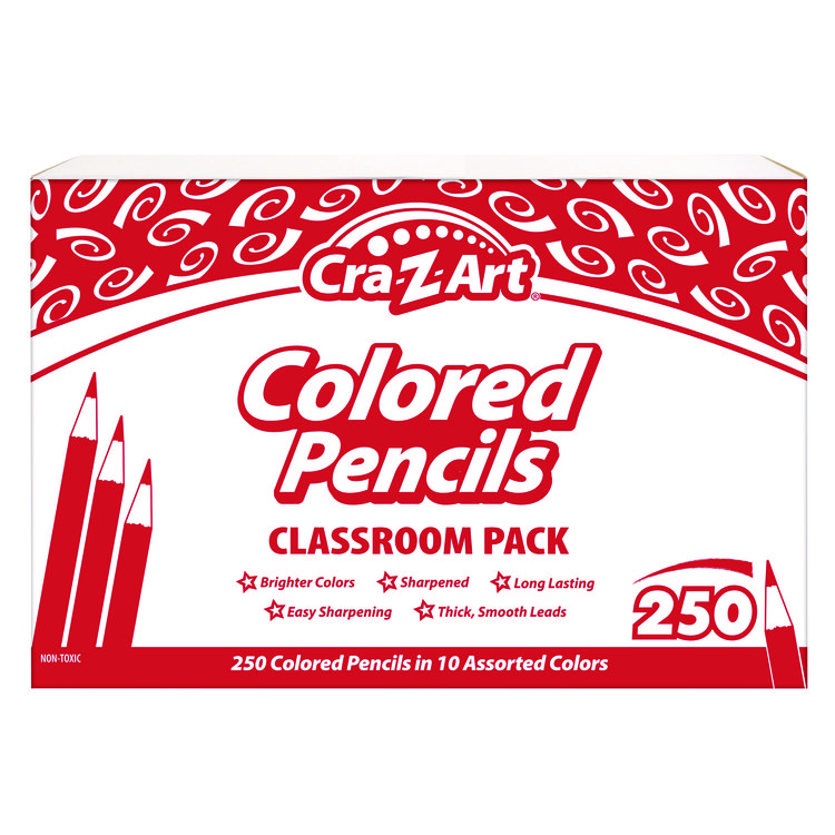 Cra-Z-Art Colored Pencils Classpack, 10 Assorted Lead and Barrel Colors, 10 Pencils/Set, 25 Sets/Carton (CZA740011)