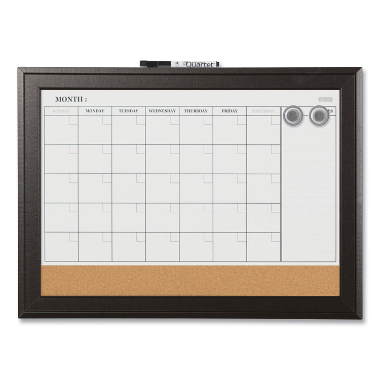 Quartet Home Decor Magnetic Dry Erase Board, Monthly Planning/Scheduling Calendar, 23" x 17", Tan/White Surface, Espresso Wood Frame (QRT79275)