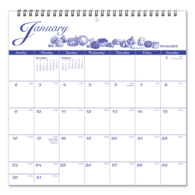 AT-A-GLANCE Illustrator's Edition Wall Calendar, Victorian Illustrations Artwork, 12 x 12, White/Blue Sheets, 12-Month (Jan to Dec): 2026 (AAGG100017)