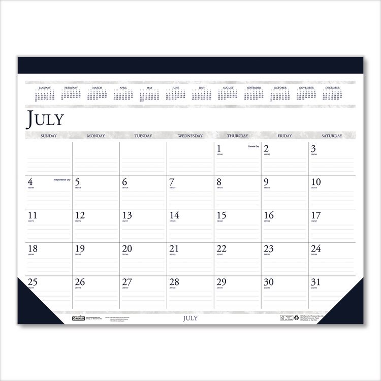 House of Doolittle Recycled Academic Desk Pad Calendar, 22 x 17, White/Blue Sheets, Blue Binding/Corners, 14-Month: July 2025 to Aug 2026 (HOD155HD)
