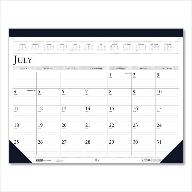 House of Doolittle Recycled Academic Desk Pad Calendar, 18.5 x 13, White/Blue Sheets, Blue Binding/Corners, 14-Month: July 2025 to Aug 2026 (HOD1556)