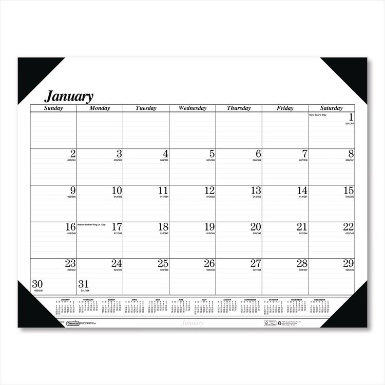 House of Doolittle Recycled One-Color Refillable Monthly Desk Pad Calendar, 22 x 17, White Sheets, Black Binding/Corners,12-Month(Jan-Dec): 2026 (HOD124)