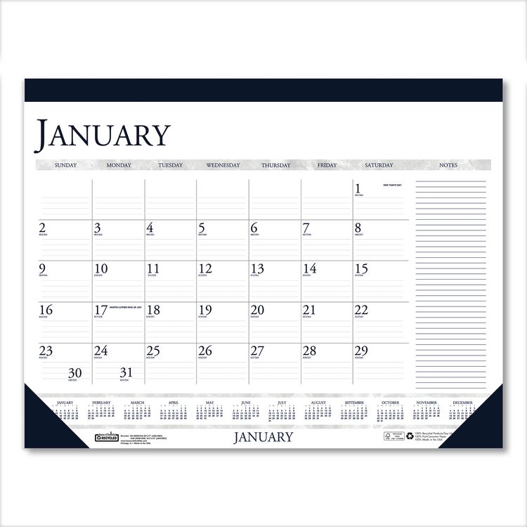 House of Doolittle Recycled Two-Color Monthly Desk Pad Calendar with Notes Section, 18.5 x 13, Blue Binding/Corners, 12-Month (Jan-Dec): 2026 (HOD1646)