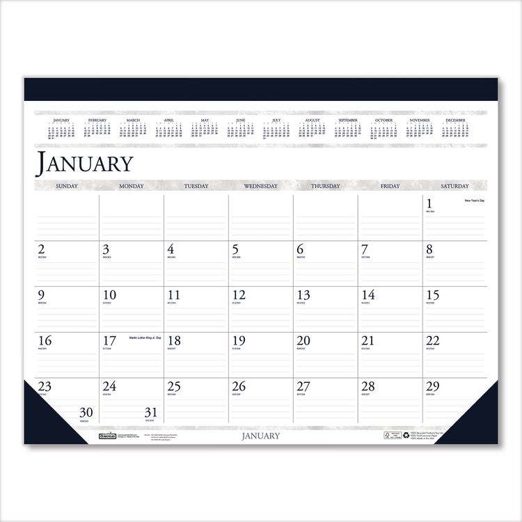House of Doolittle Recycled Two-Color Monthly Desk Pad Calendar, 18.5 x 13, Perforated White/Blue/Gray Sheets, 12-Month (Jan-Dec): 2026 (HOD1506)