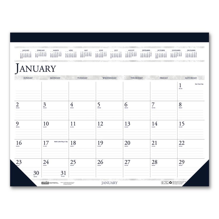 House of Doolittle Recycled Two-Color Monthly Desk Pad Calendar, 22 x 17, Perforated White/Blue/Gray Sheets, 12-Month (Jan-Dec): 2026 (HOD150HD)