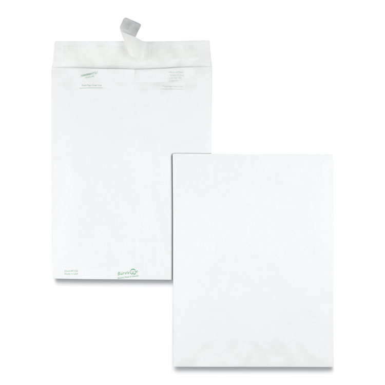 Survivor Lightweight 14 lb Tyvek Catalog Mailers, #10 1/2, Square Flap, Redi-Strip Adhesive Closure, 9 x 12, White, 100/Box (QUAR1460)