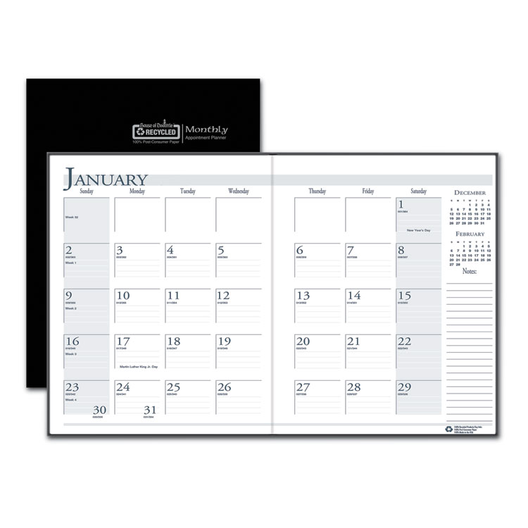 House of Doolittle Recycled Ruled 14-Month Planner with Leatherette Cover, 10 x 7, Black Cover, 14-Month: Dec 2025 to Jan 2027 (HOD260602)