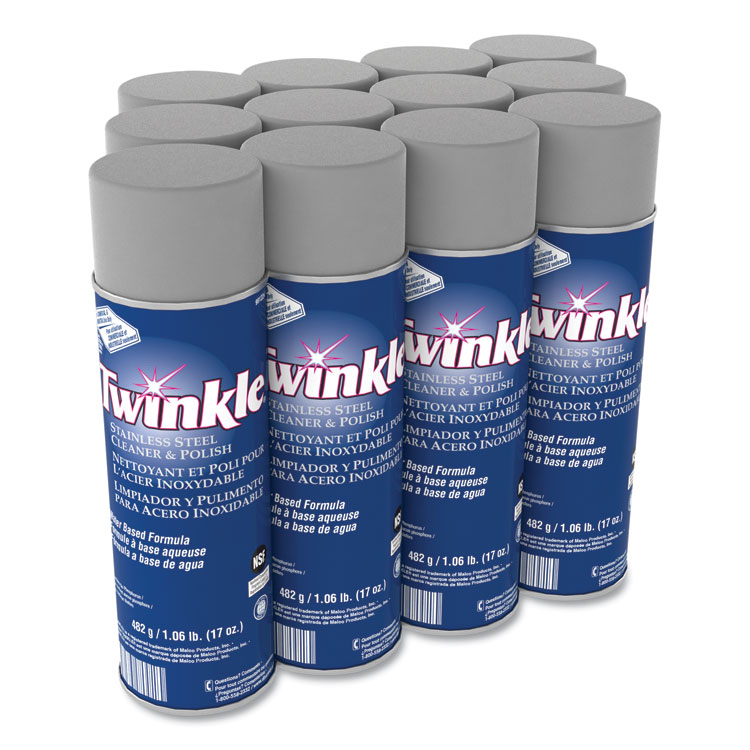 Twinkle Stainless Steel Cleaner and Polish, 17 oz Aerosol Spray, 12/Carton (DVO991224)