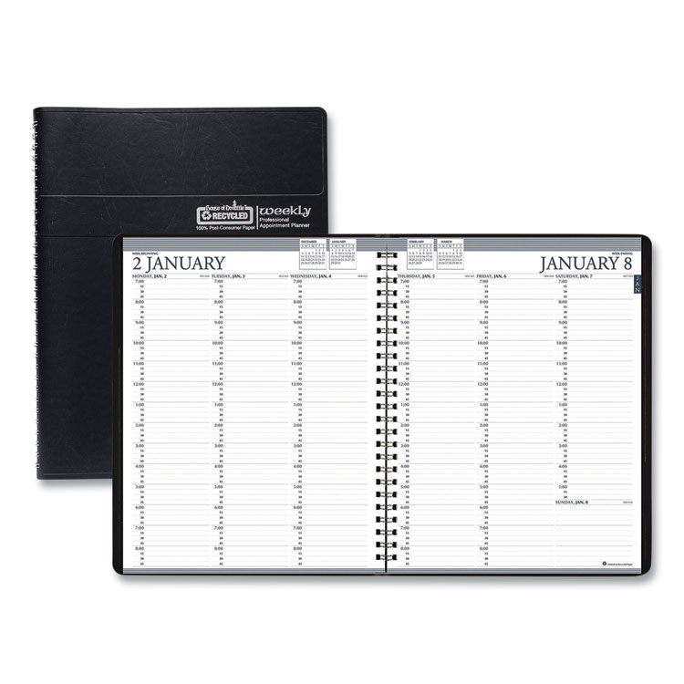 House of Doolittle Recycled Professional Weekly Planner, 15-Minute Appts, 11 x 8.5, Black Wirebound Soft Cover, 12-Month (Jan to Dec): 2026 (HOD27202)