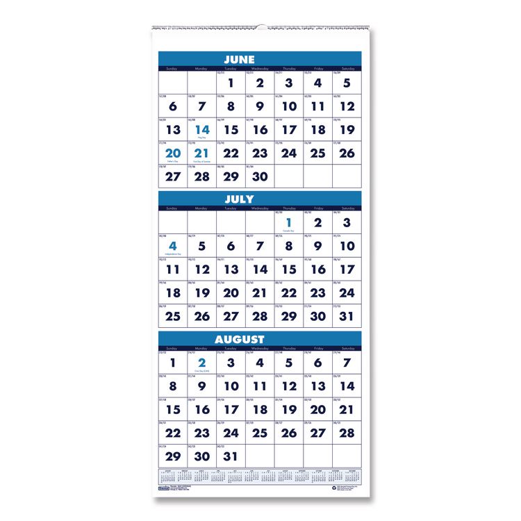 House of Doolittle Academic Year Recycled Three-Month Format Wall Calendar, Vertical: 8 x 17, White Sheets, 14-Month: June 2025 to July 2026 (HOD3645)