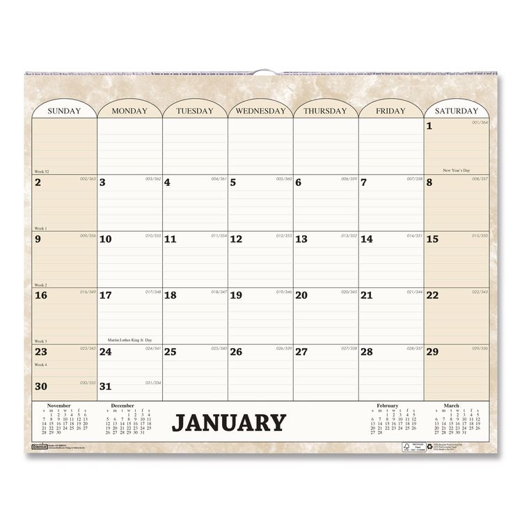 House of Doolittle Recycled Monthly Horizontal Wall Calendar, Marble Stone Artwork, 14.88 x 12, White/Sand Sheets, 12-Month (Jan to Dec): 2026 (HOD319)