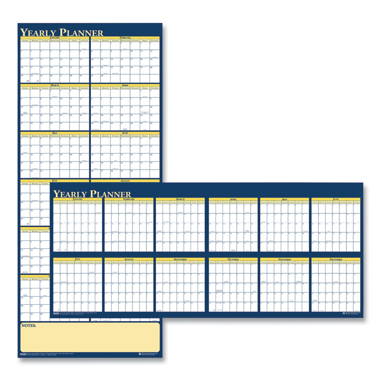 House of Doolittle Recycled Reversible Yearly Wall Planner, 60 x 26, White/Blue/Yellow Sheets, 12-Month (Jan to Dec): 2026 (HOD3974)