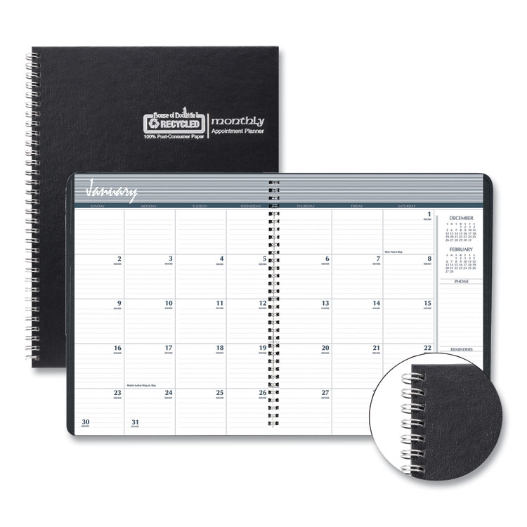 House of Doolittle Monthly Hard Cover Planner, 11 x 8.5, Black Cover, 14-Month: Dec 2025 to Jan 2027 (HOD26292)