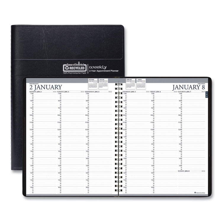 House of Doolittle Recycled Professional Weekly Planner, 15-Minute Appts, 11 x 8.5, Black Wirebound Soft Cover, 24-Month: Jan 2026 to Dec 2027 (HOD272002)