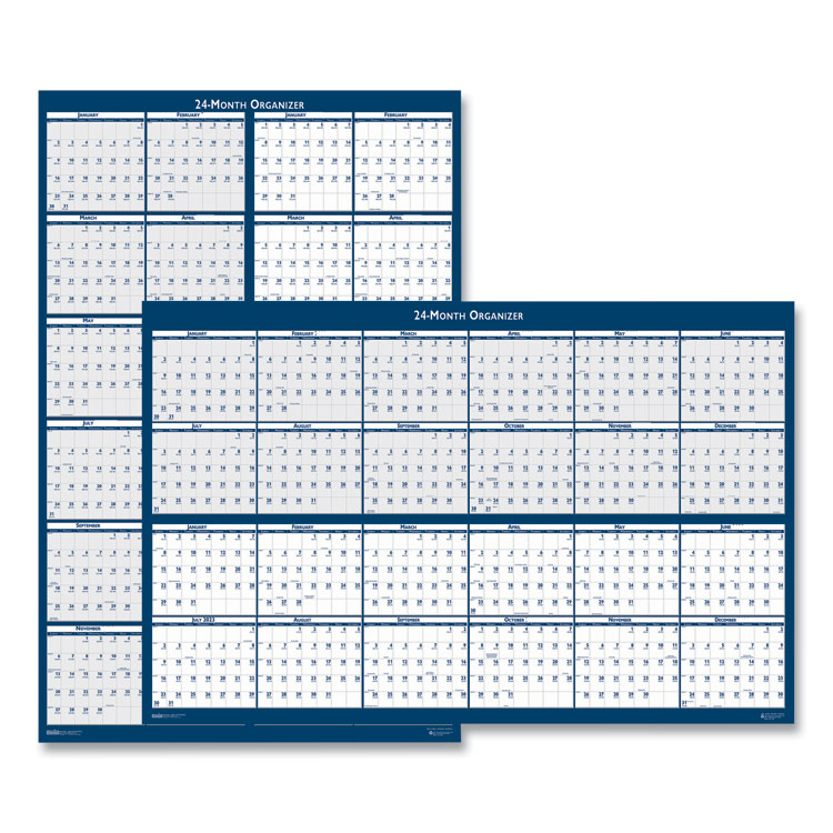 House of Doolittle Reversible/Erasable Two-Year Wall Calendar, 24 x 37, Light Blue/Blue/White Sheets, 24-Month: Jan 2026 to Dec 2027 (HOD3964)