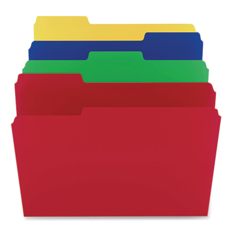 TRU RED Heavyweight Plastic File Folders, 1/3-Cut Tabs: Assorted, Letter Size, Assorted Colors, 24/Pack (TUD439328)