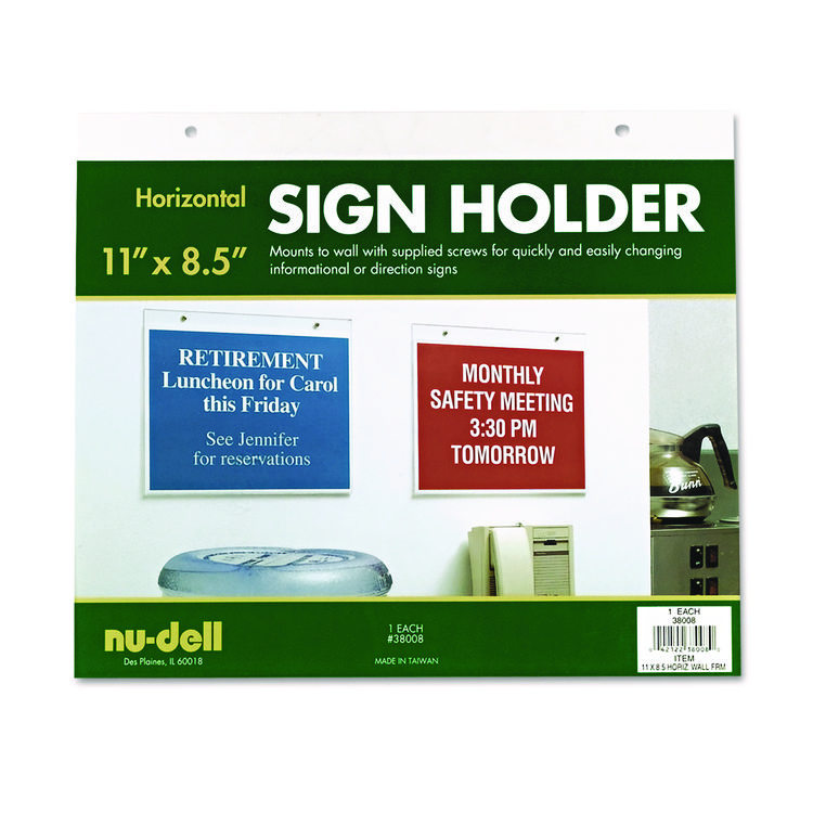 NuDell Acrylic Sign Holder, Horizontal, 11 x 8.5, Clear (NUD38008)