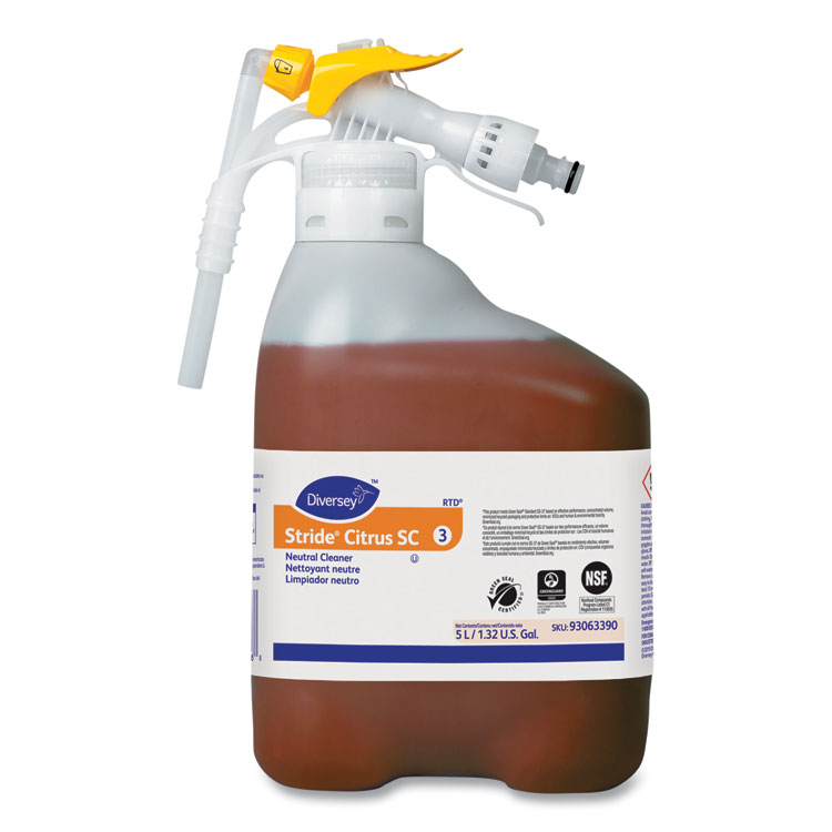 Diversey Stride Neutral Cleaner, Citrus Scent, Liquid, 5.3 qt, 1 Bottle/Carton (DVS93063390)