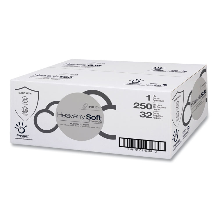 Papernet Heavenly Soft Standard Multi-Fold Towel, 1-Ply, 4 x 9.5, White, 250/Pack, 32 Packs/Carton (SOD410171)