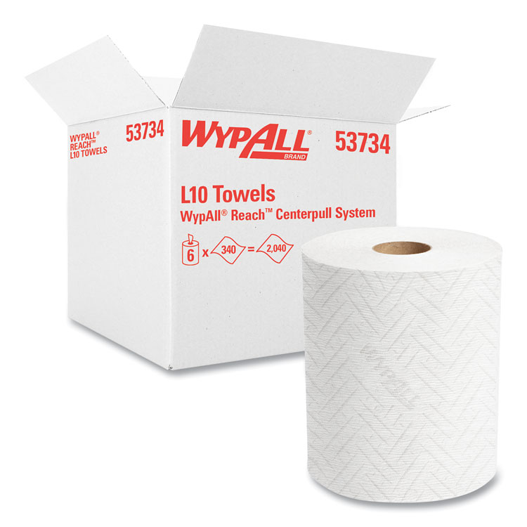 WypAll Reach System Roll Towel, 1-Ply, 11 x 7, White, 340/Roll, 6 Rolls/Carton (KCC53734)