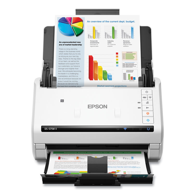 Epson DS-575W II Wireless Color Duplex Document Scanner, 600 dpi Optical Resolution, 50-Sheet Duplex Auto Document Feeder (EPSB11B263202)
