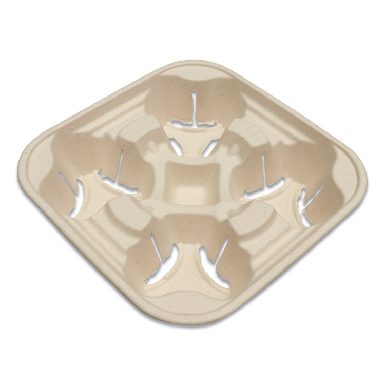 World Centric Fiber Cup Carriers, 8 oz to 22 oz, Four Cups, Natural, 600/Carton (WORCCFB4LF)