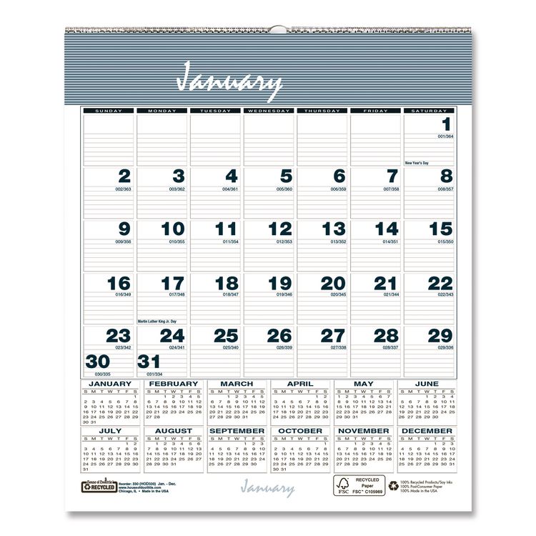 House of Doolittle Bar Harbor Recycled Wirebound Monthly Wall Calendar, 6 x 7, White/Blue/Gray Sheets, 12-Month (Jan-Dec): 2026 (HOD330)