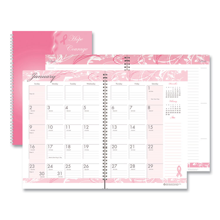 House of Doolittle Breast Cancer Awareness Recycled Ruled Monthly Planner/Journal, 10 x 7, Pink Cover, 12-Month (Jan to Dec): 2026 (HOD5226)