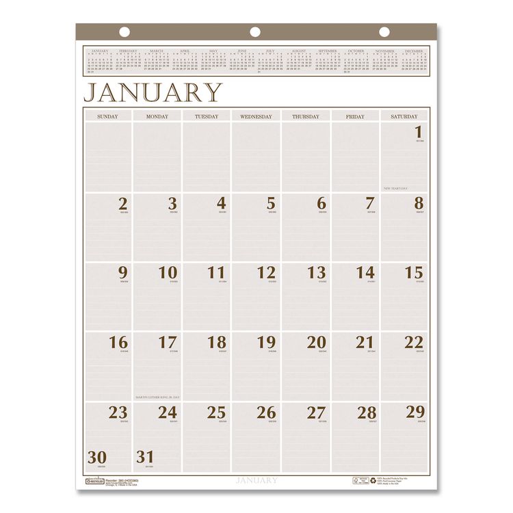 House of Doolittle Large Print Recycled Monthly Wall Calendar, 20 x 26, Beige Sheets, 12-Month (Jan to Dec): 2026 (HOD380)