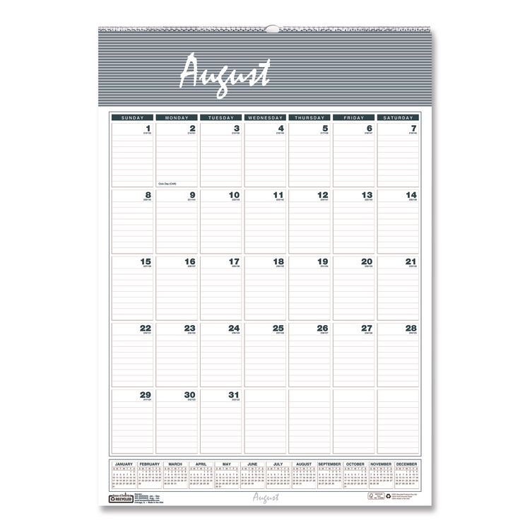House of Doolittle Academic Year Bar Harbor Recycled Wirebound Monthly Wall Calendar, 12 x 17, White/Blue Sheets, 12-Month (Aug-July): 2025-2026 (HOD352)