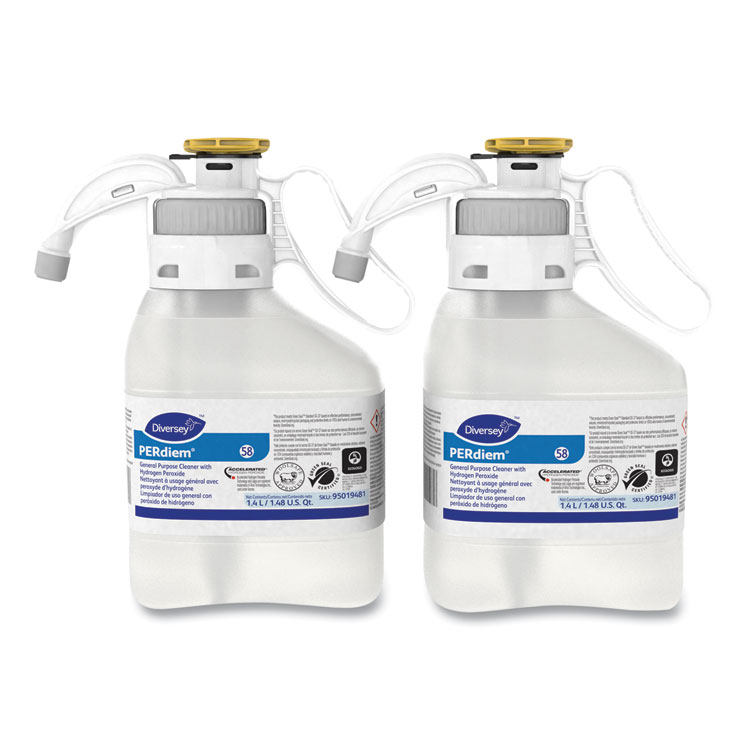 Diversey PERdiem Concentrated General Cleaner with Hydrogen Peroxide, Fragrance-Free, 1.4 L SmartDose, 2/Carton (DVO95019481)