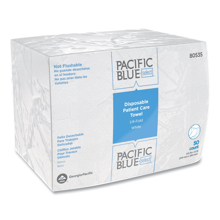 Georgia Pacific Professional Pacific Blue Select Disposable Patient Care Washcloths, 1-Ply, 9.5 x 13, Unscented, White, 50/Pack, 20 Packs/Carton (GPC80535)