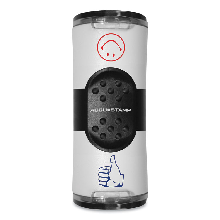 ACCUSTAMP Dual Message Pre-Inked Round Stamp, Smiley Face/Thumbs-Up, 0.63" dia, Red/Blue (COS032934)