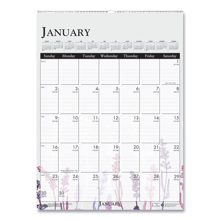 House of Doolittle Recycled Wild Flower Wall Calendar, Wild Flowers Artwork, 12 x 16.5, White/Multicolor Sheets, 12-Month (Jan to Dec): 2026 (HOD3462)
