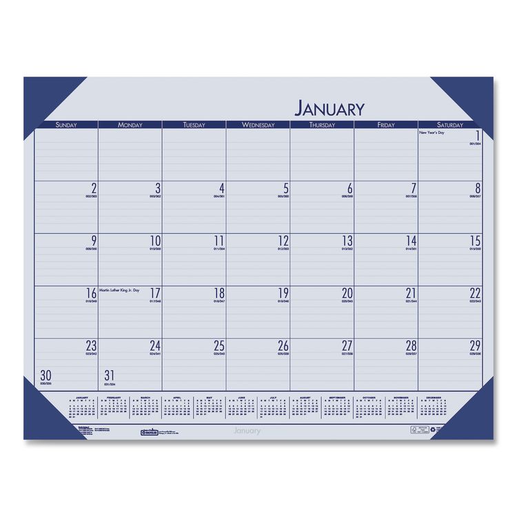 House of Doolittle EcoTones Recycled Monthly Desk Pad Calendar, 22 x 17, Ocean Blue Sheets/Corners, Black Binding, 12-Month (Jan-Dec): 2026 (HOD12440)