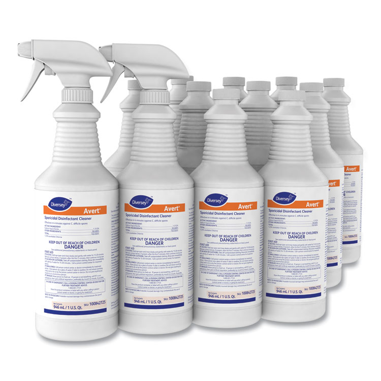 Diversey Avert Sporicidal Disinfectant Cleaner, 32 oz Spray Bottle, 12/Carton (DVO100842725)