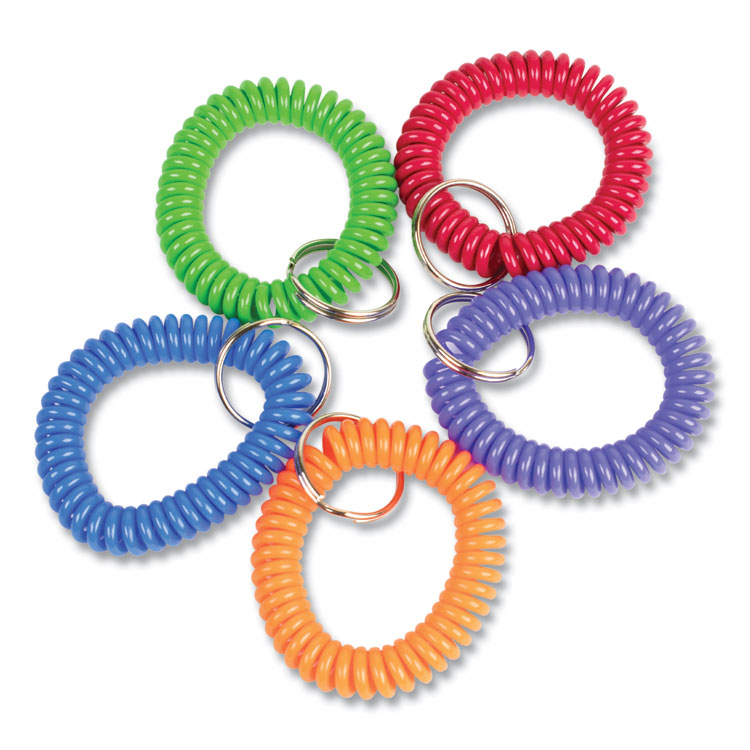 CONTROLTEK Wrist Key Coil Key Organizers, Blue/Green/Orange/Purple/Red, 10/Pack (CNK565104)