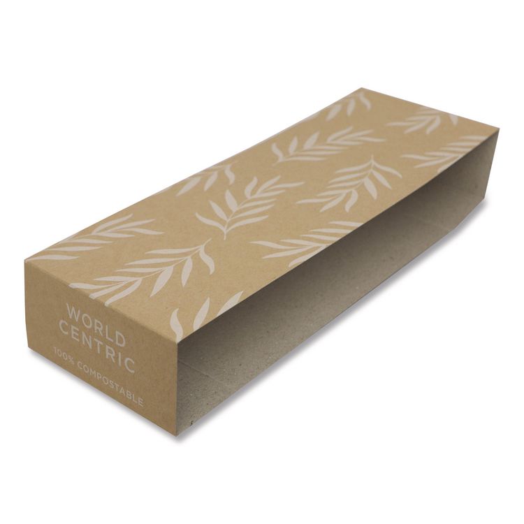 World Centric Fiber Container Sleeves, World Centric Leaf Design, 7.5 x 10 x 3.25, Natural, Paper, 800/Carton (WORSLPATR60)