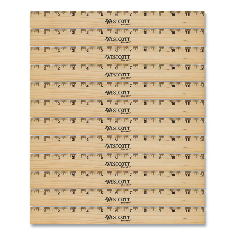 Westcott Beveled Wood Ruler, Standard, 12" Long, Natural Hardwood, 12/Pack (ACM17720)