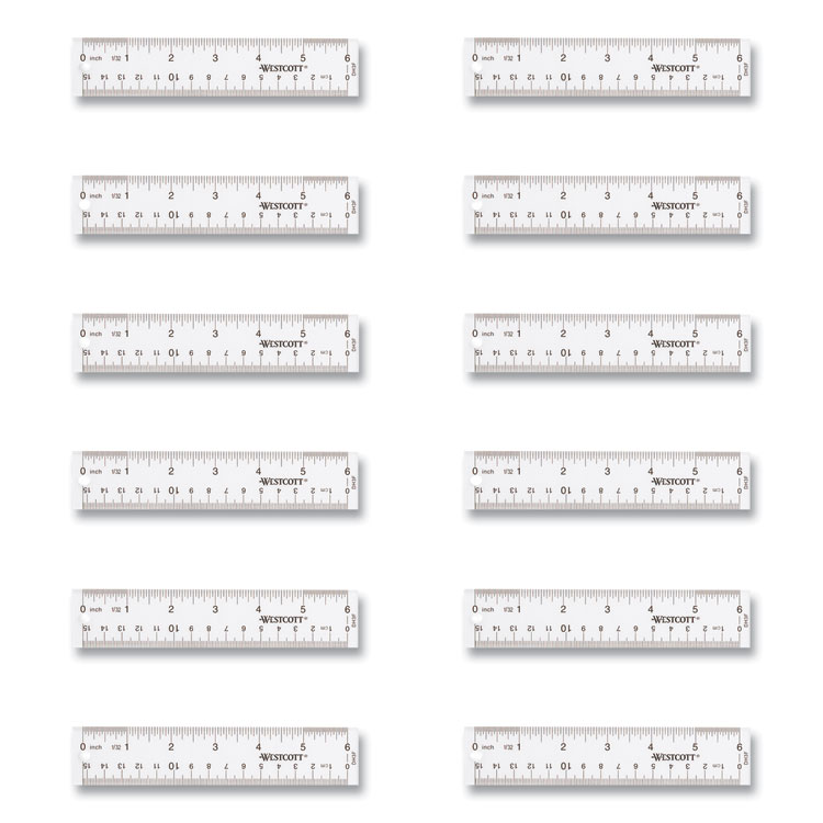 Westcott Clear Flexible Acrylic Ruler, Standard/Metric, 6" (15 cm) Long, Clear, 12/Box (ACM17723)