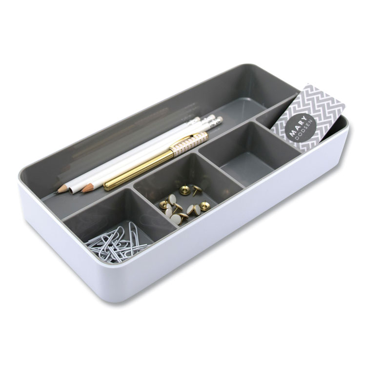 Advantus Fusion Five-Compartment Plastic Accessory Holder, Plastic, 12.25 x 6 x 2, White/Gray (AVT37526)