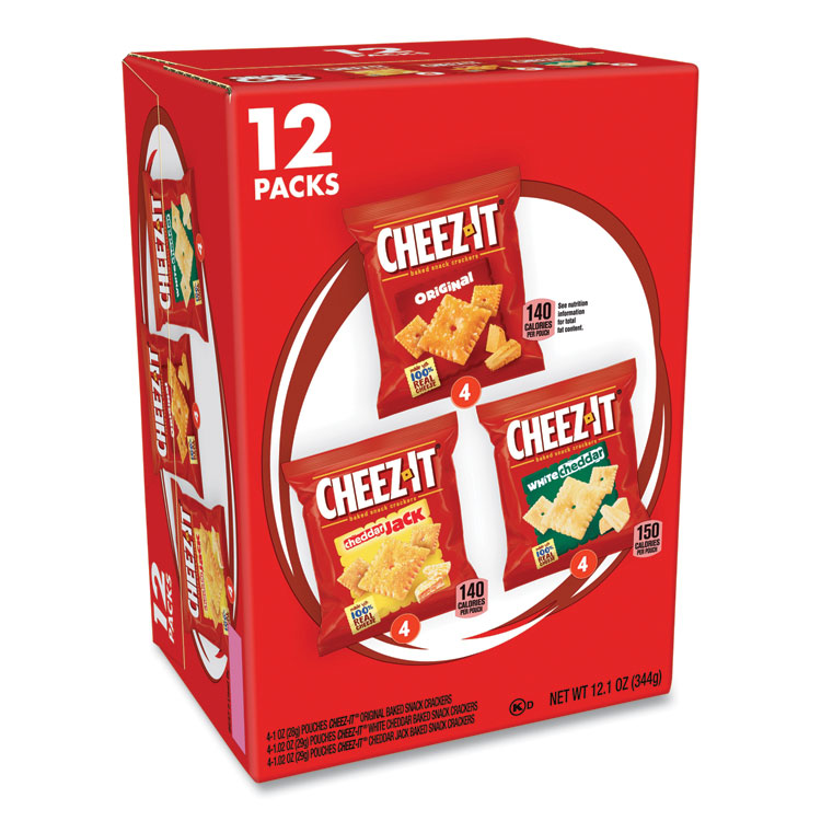 Cheez-It Baked Snack Crackers, Variety Pack, 0.75 oz Bag, 12/Box (KEB94026)