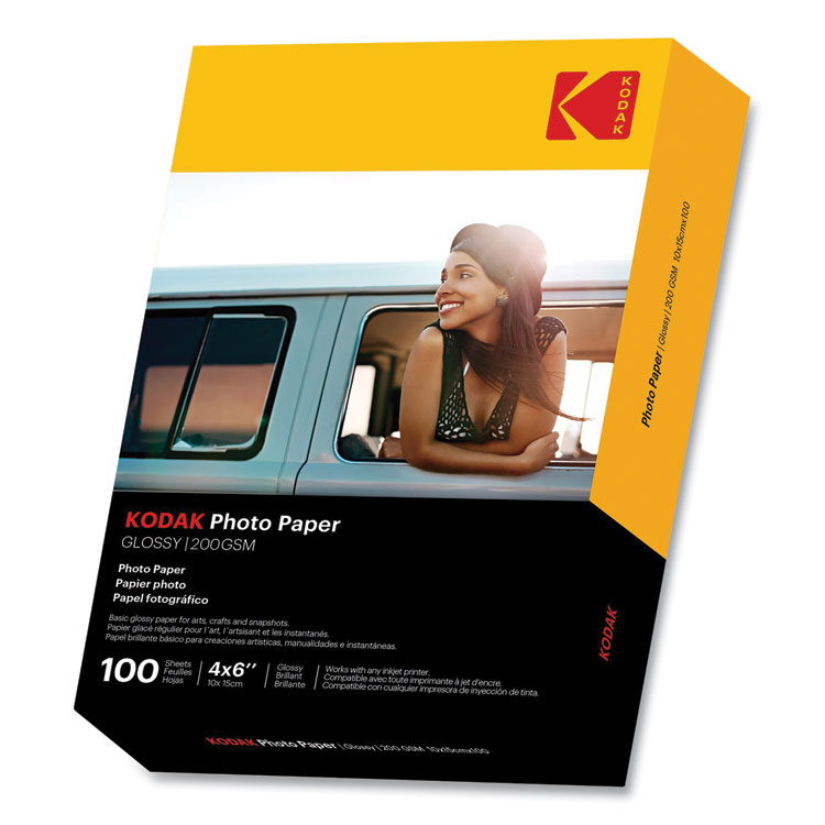 Kodak Photo Paper, 8 mil, 4 x 6, Glossy White, 100/Pack (KOD41180)