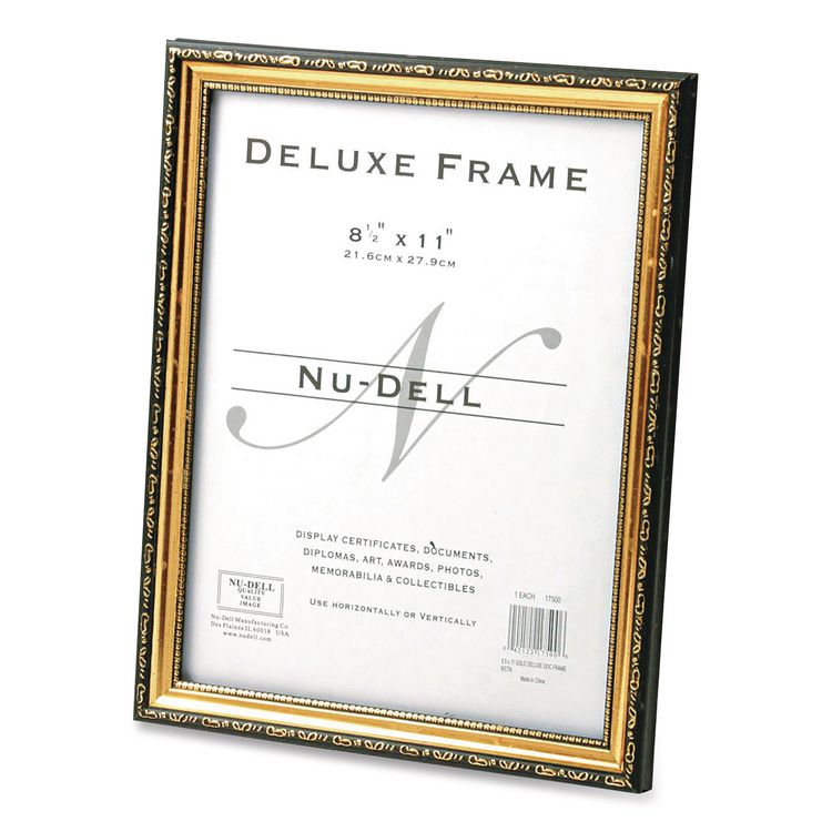 NuDell Deluxe Document and Photo Frame, Molded Styrene/Plastic, 8.5 x 11 Insert, Gold/Black (NUD17500)