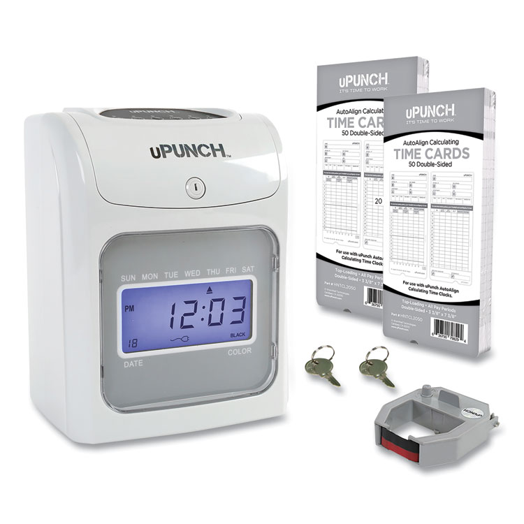 uPunch HN2500 Electronic Calculating Time Clock Bundle, Digital Display, Beige/Gray (PPZHN2500)