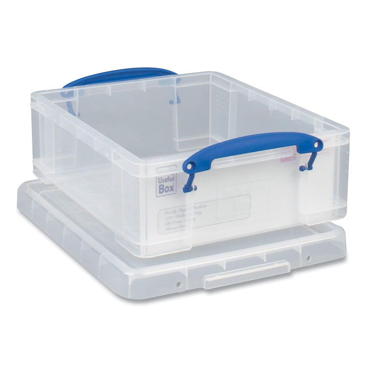 Really Useful Box Snap-Lid Storage Bin, 2.14 gal, 11" x 14" x 5", Clear/Blue, 5/Pack (RUA81CPK5CB)